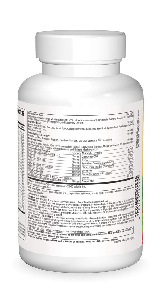 Close-up of Life Force Green tablets highlighting natural energizers.
