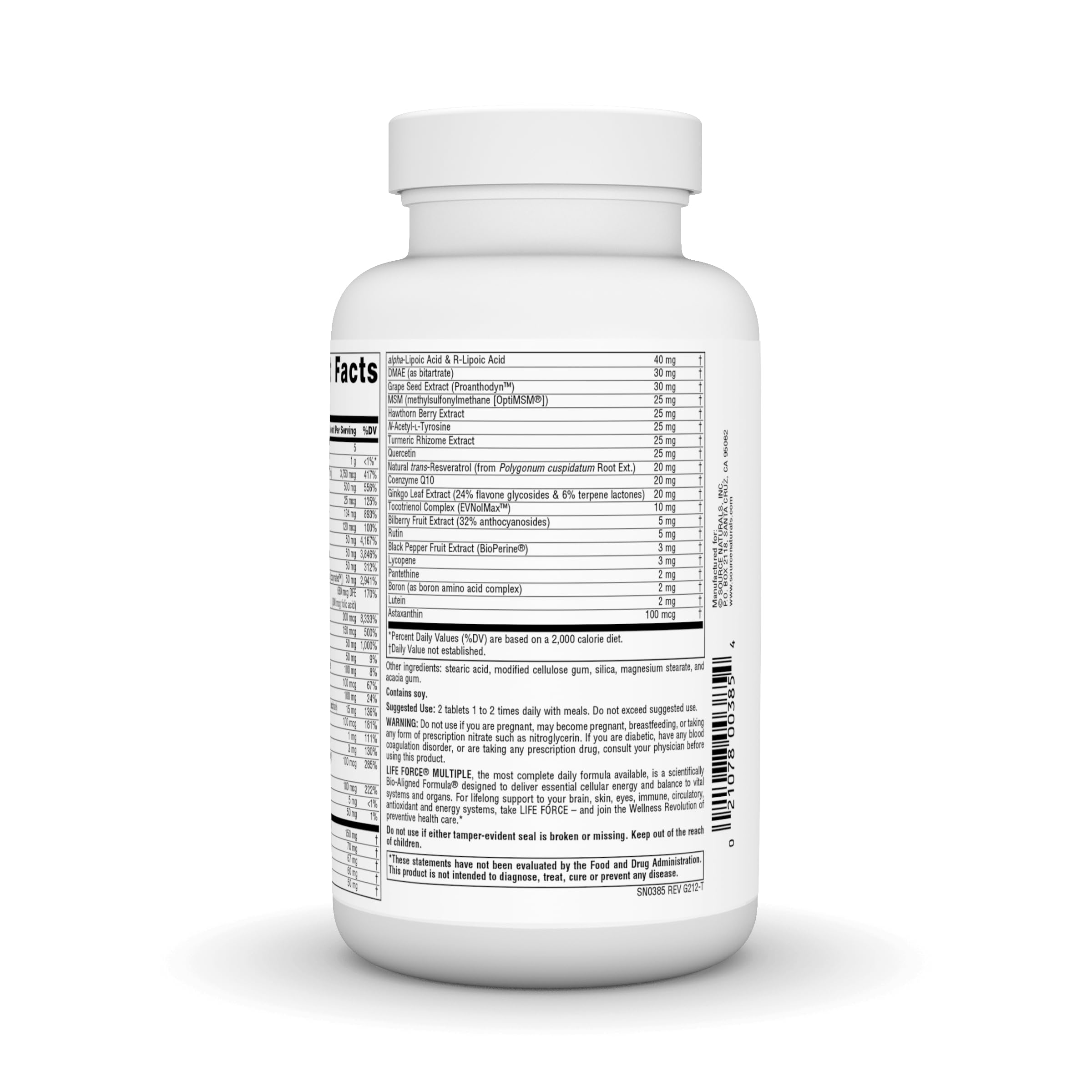 Source Naturals Life Force Multiple tablets ready for daily use.