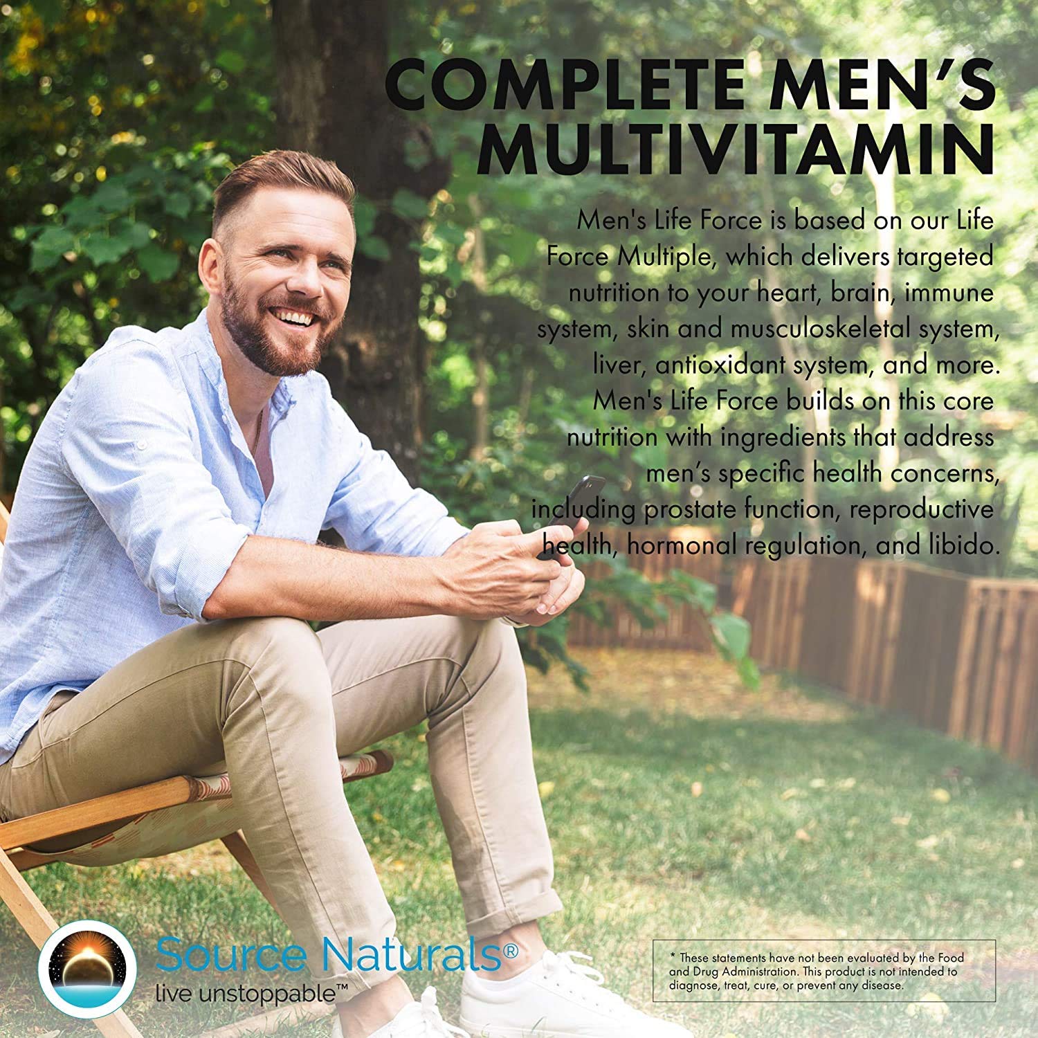 Source Naturals Life Force nutrient illustration highlighting essential vitamins.