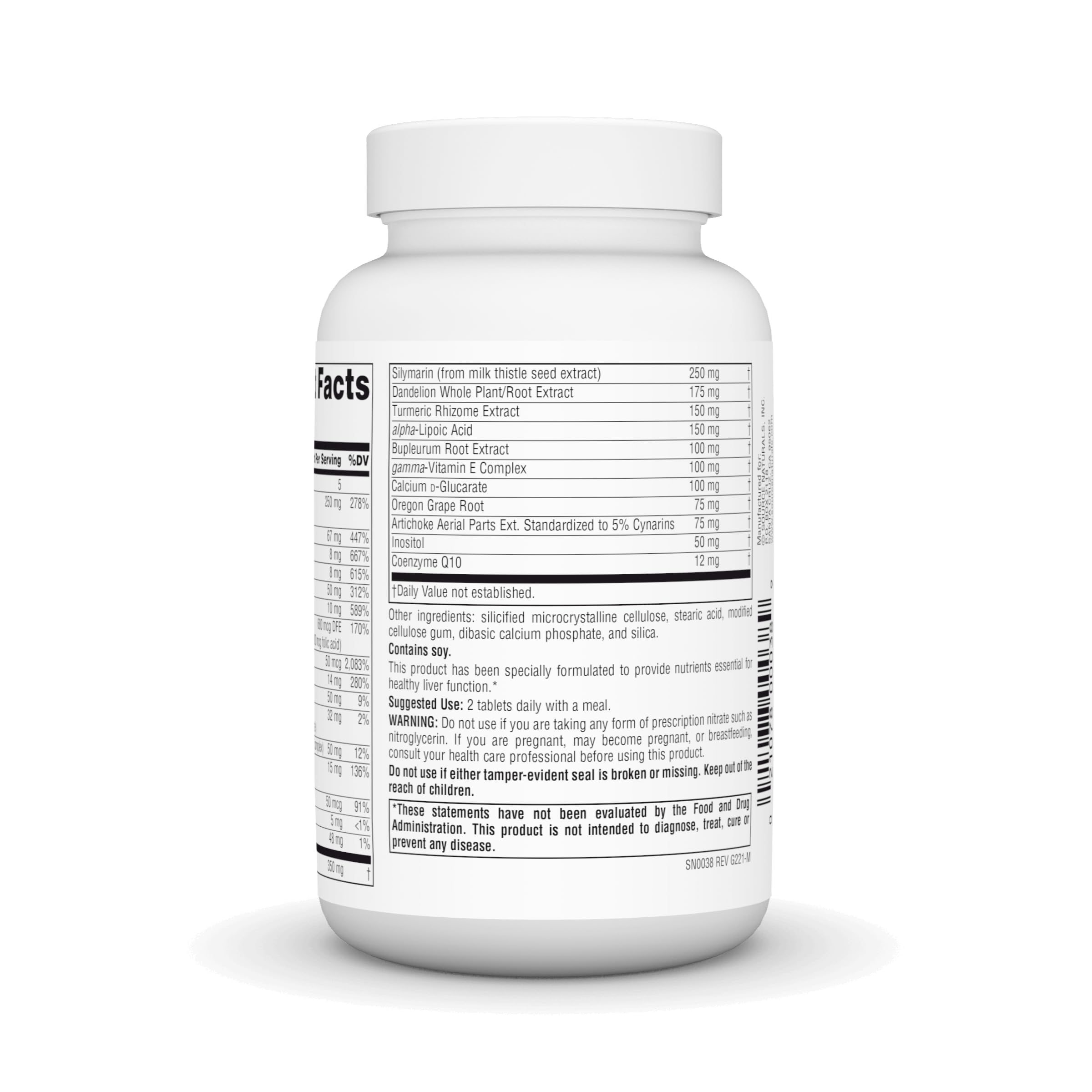 Liver Guard label detail highlighting silymarin, CoQ10, and NAC for antioxidant support.