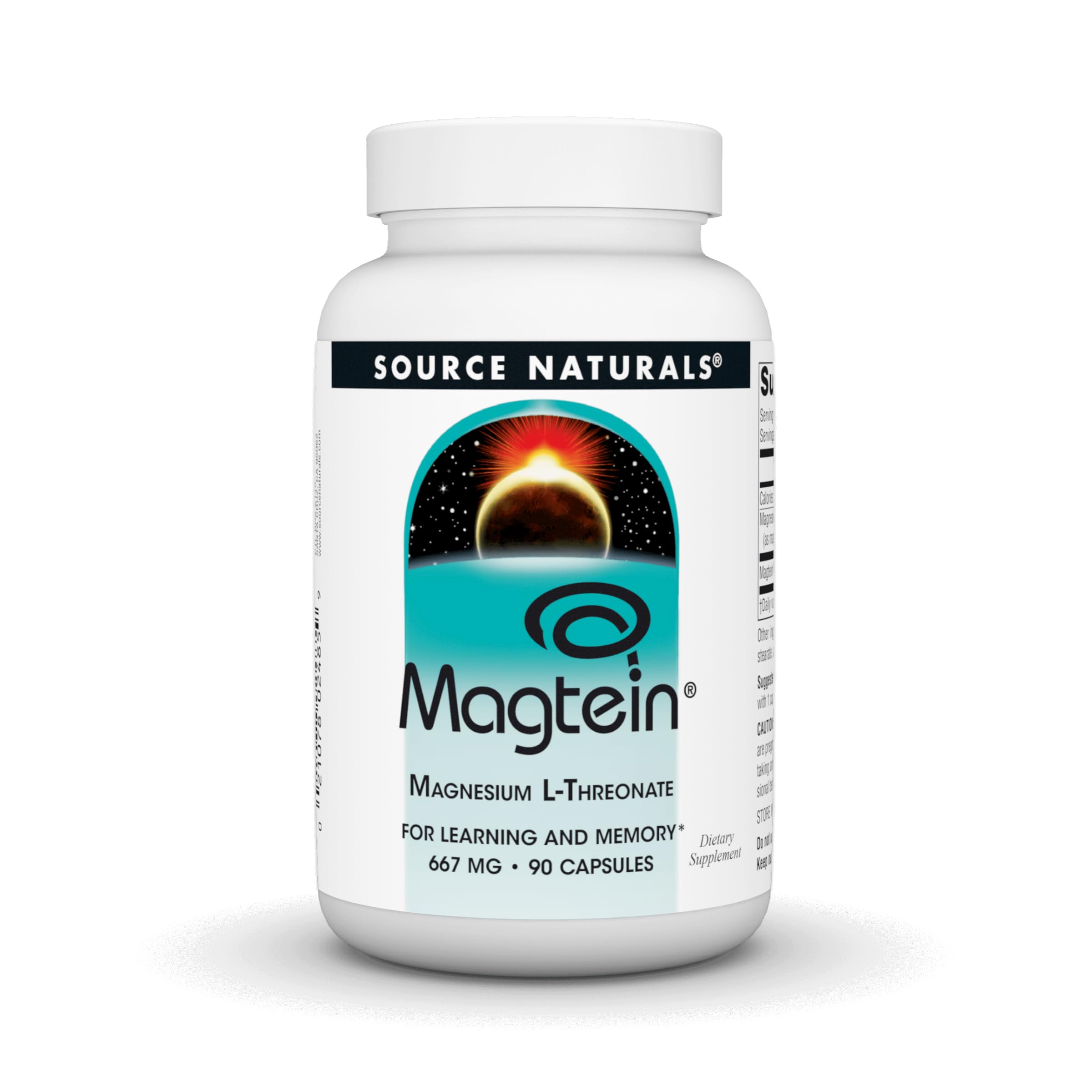 Source Naturals Magtein bottle closeup highlighting cognitive support