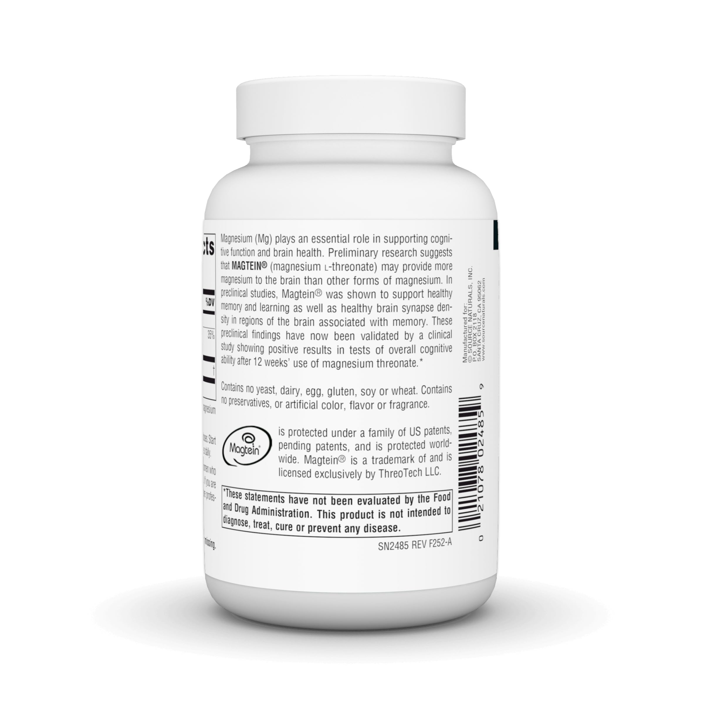 Source Naturals Magtein label detail emphasizes purity and L-threonate formula