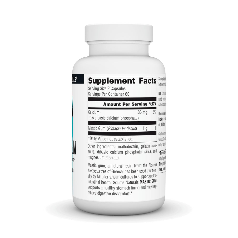 Close-up of Source Naturals Mastic Gum 500 mg tablets for daily digestive support