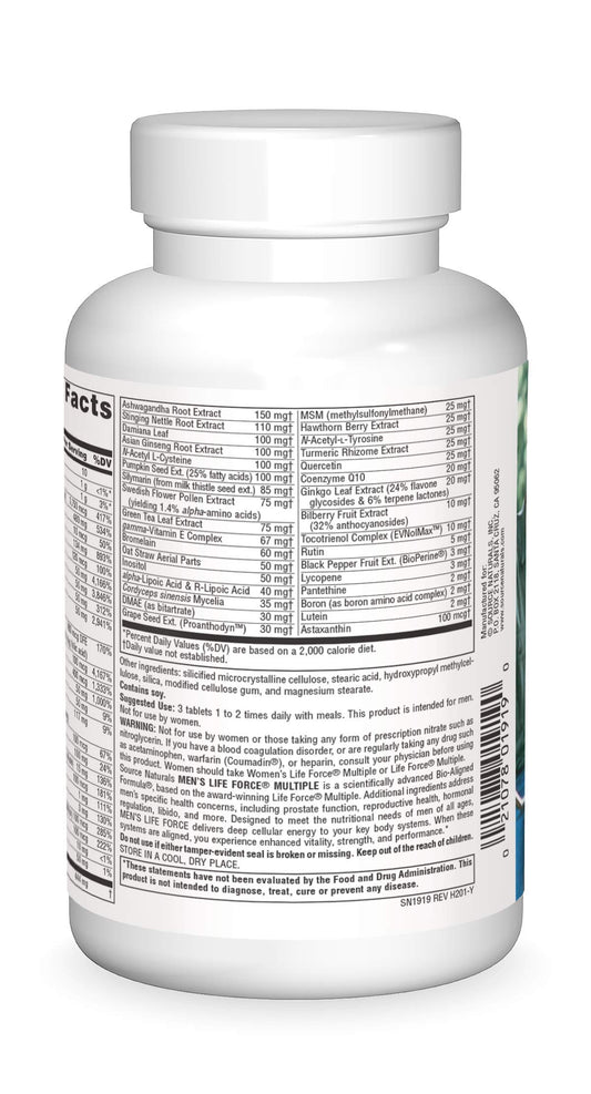 Source Naturals Life Force label closeup highlighting key nutrients.
