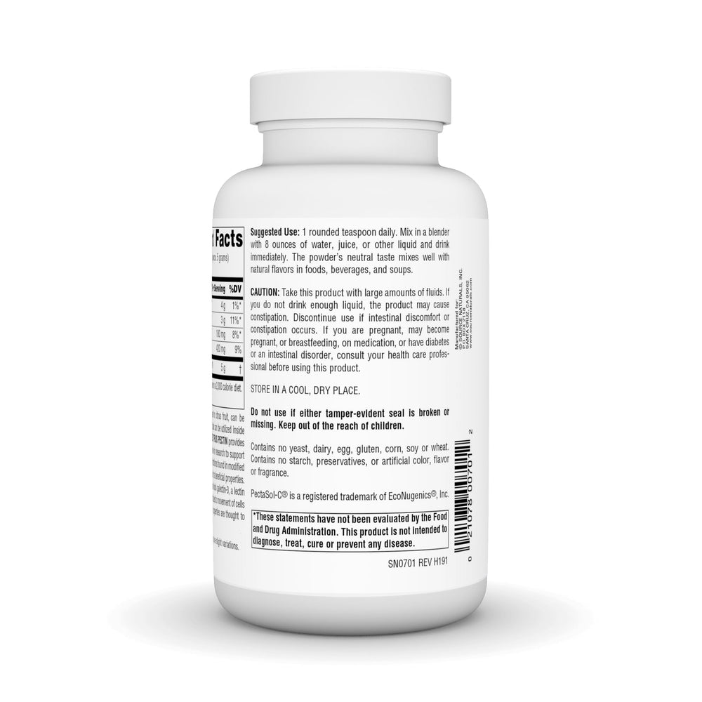 Source Naturals Modified Citrus Pectin powder dissolves smoothly in juice or water for daily consumption.