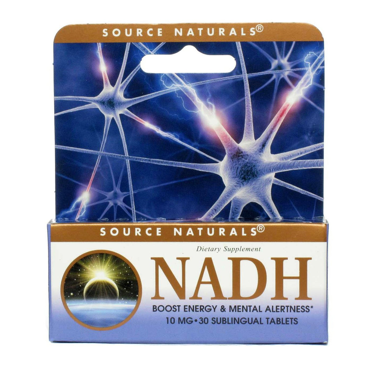 Source Naturals NADH 10mg bottle with tablets offers on-the-go energy support.