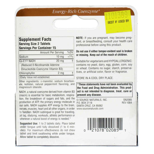 Close-up of NADH 10mg label for clear dosage and brand trust.