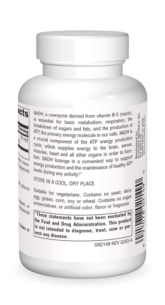 Source Naturals NADH lozenges bottle side detail for daily focus