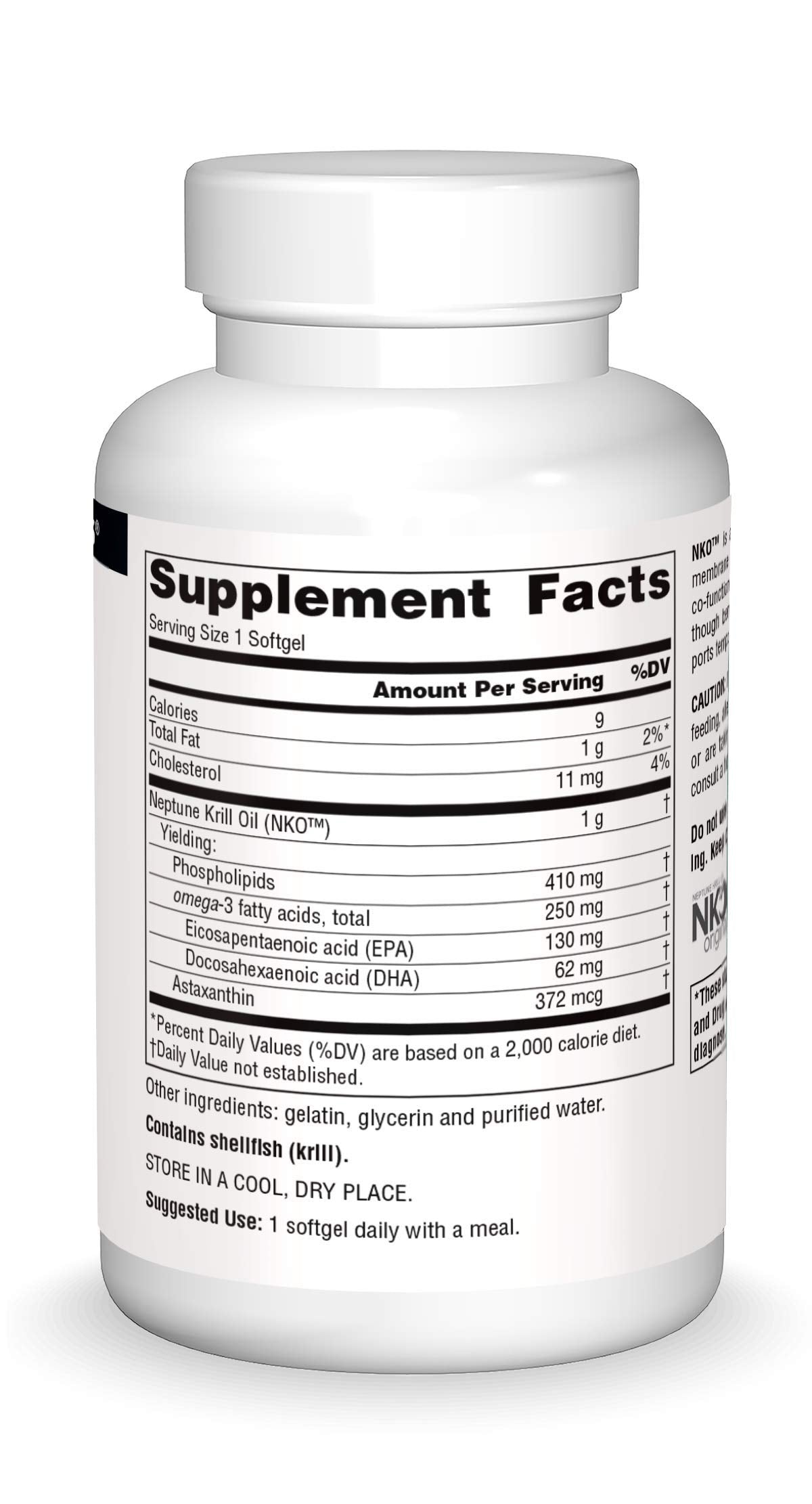 Source Naturals NKO Antarctic krill illustration highlighting phospholipid omega 3 blend.