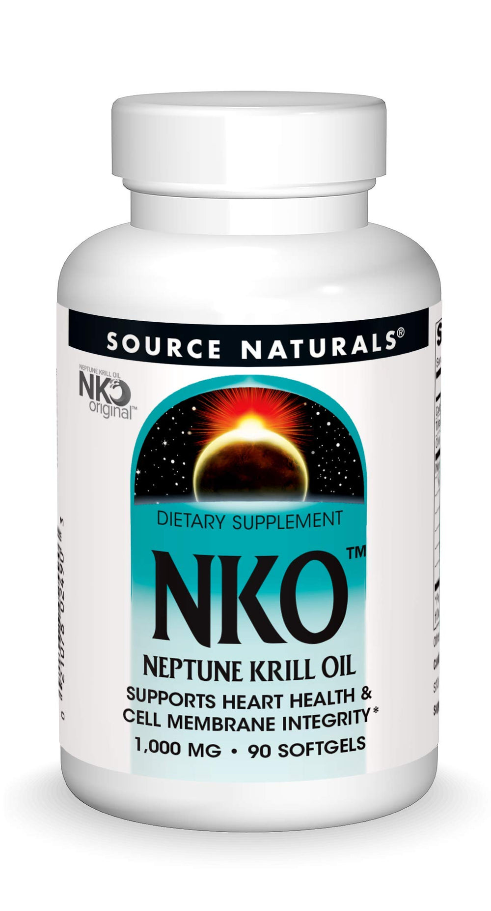 Source Naturals NKO Neptune Krill Oil bottle close-up for omega-3 support.