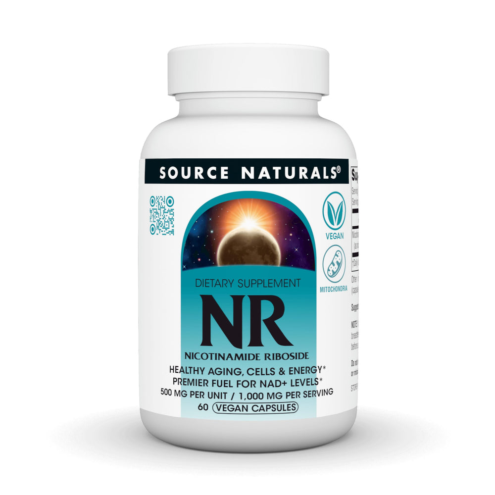Source Naturals NR 1000 mg bottle with vegan capsules for cellular energy.