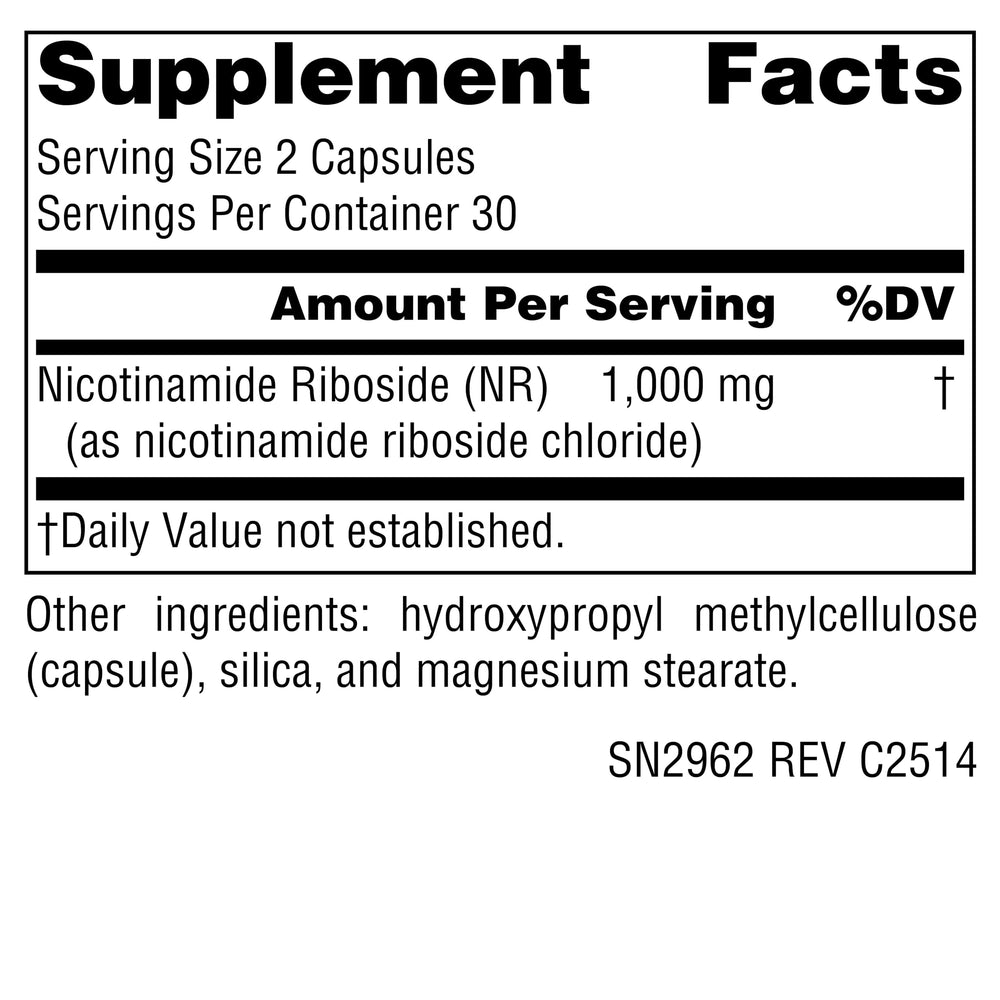 Source Naturals NR capsules shown for daily NAD+ support and healthy aging.