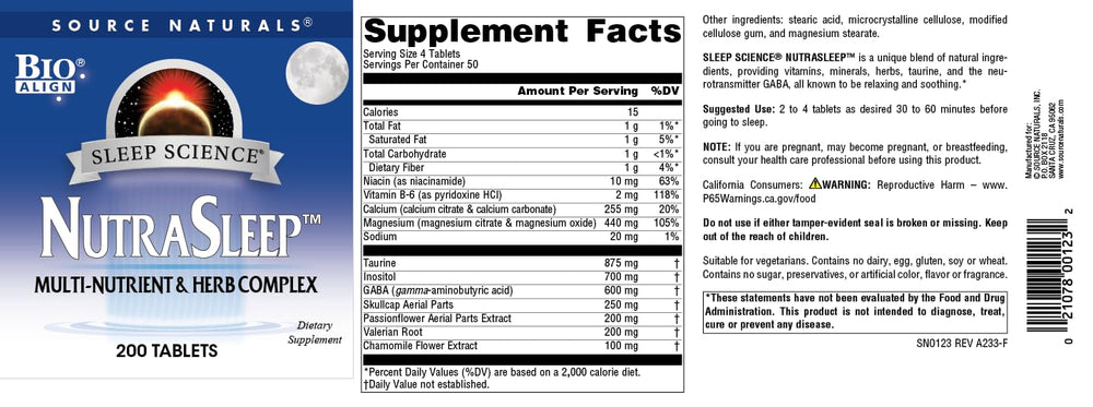 NutraSleep packaging highlighting vegetarian formula and allergen-conscious profile.