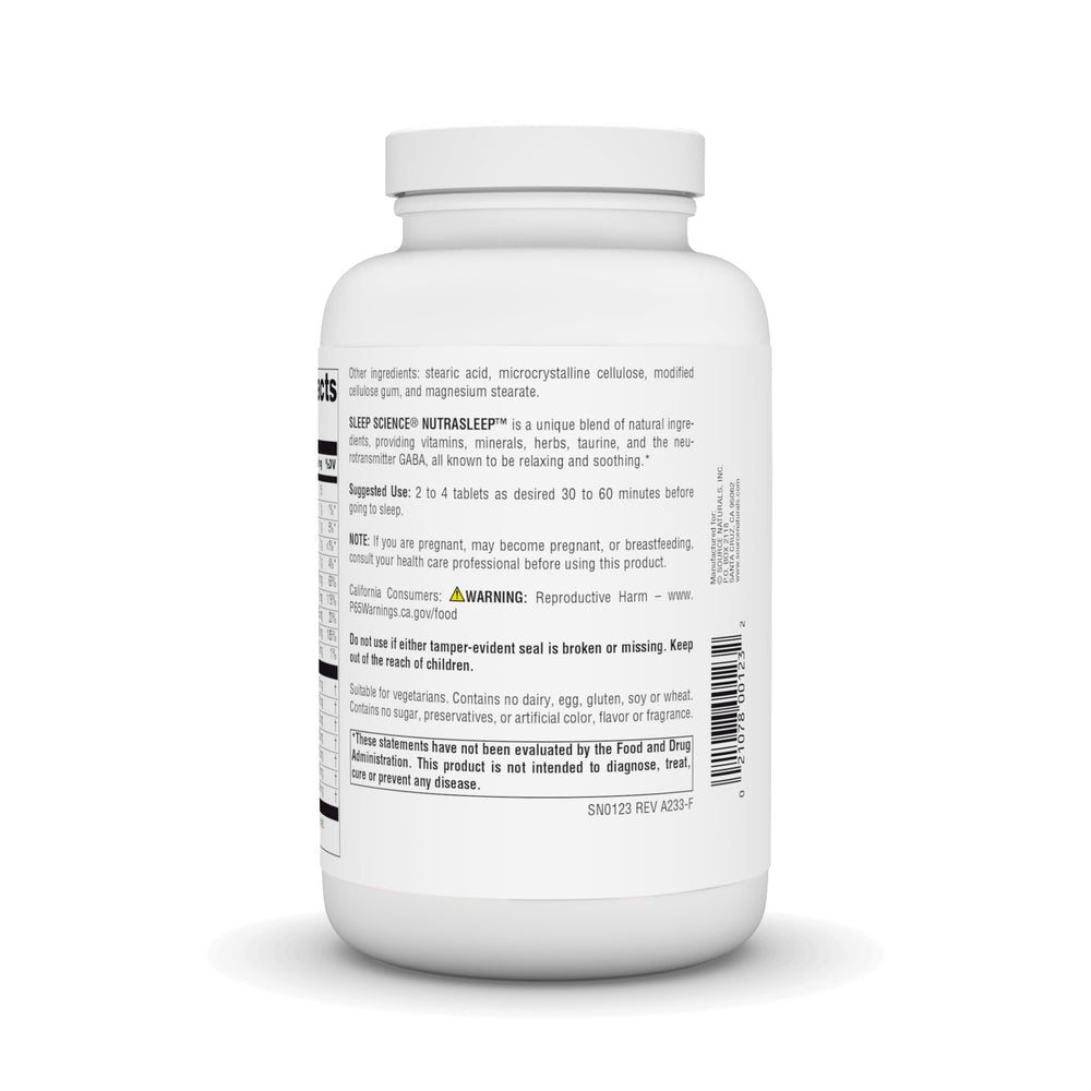 NutraSleep tablets close-up in bottle for easy nightly use.