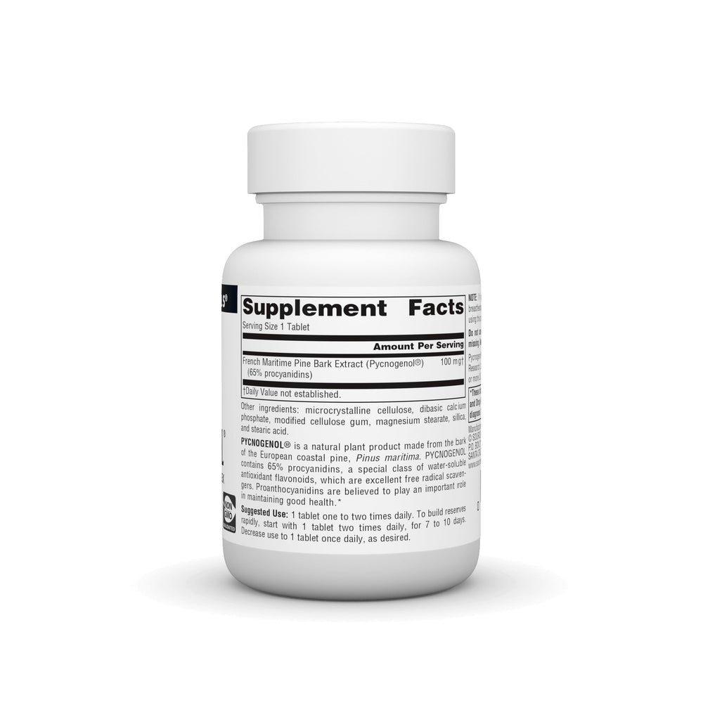 Source Naturals Pycnogenol 100 mg tablets close-up—easy, daily capsules for ongoing wellness.