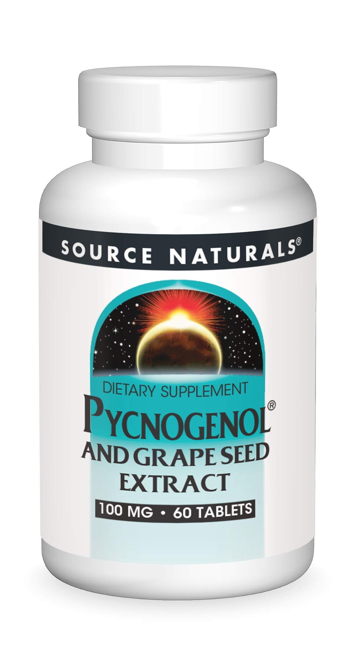 Source Naturals Pycnogenol and Grape Seed Tablets – front view for daily antioxidant support.