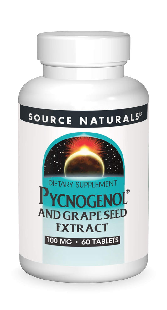 Source Naturals Pycnogenol and Grape Seed Tablets – front view for daily antioxidant support.
