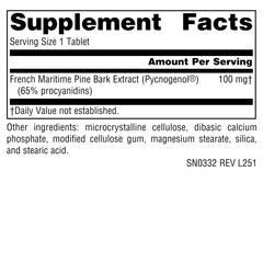 Source Naturals Pycnogenol Proanthocyanidin Complex bottle back with usage directions