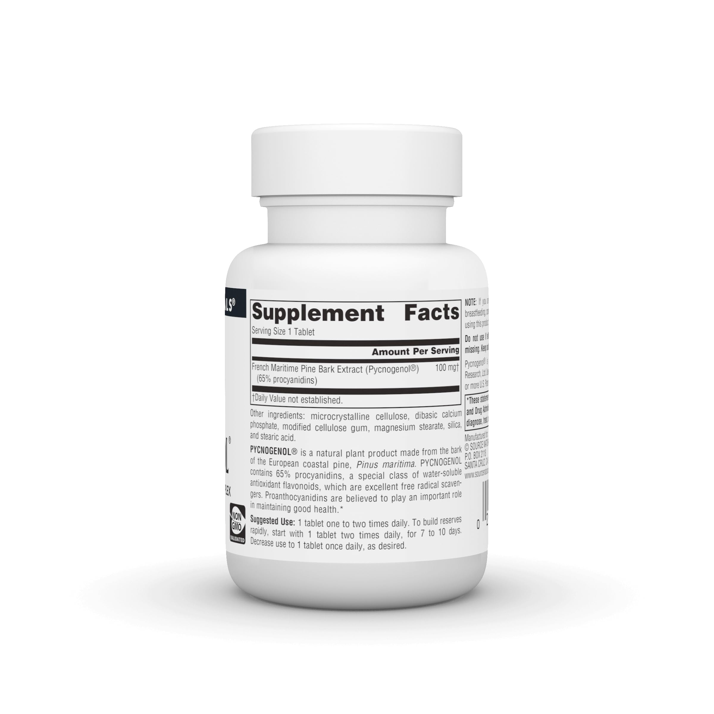Pycnogenol Proanthocyanidin Complex tablet close-up highlighting 100 mg proanthocyanidins