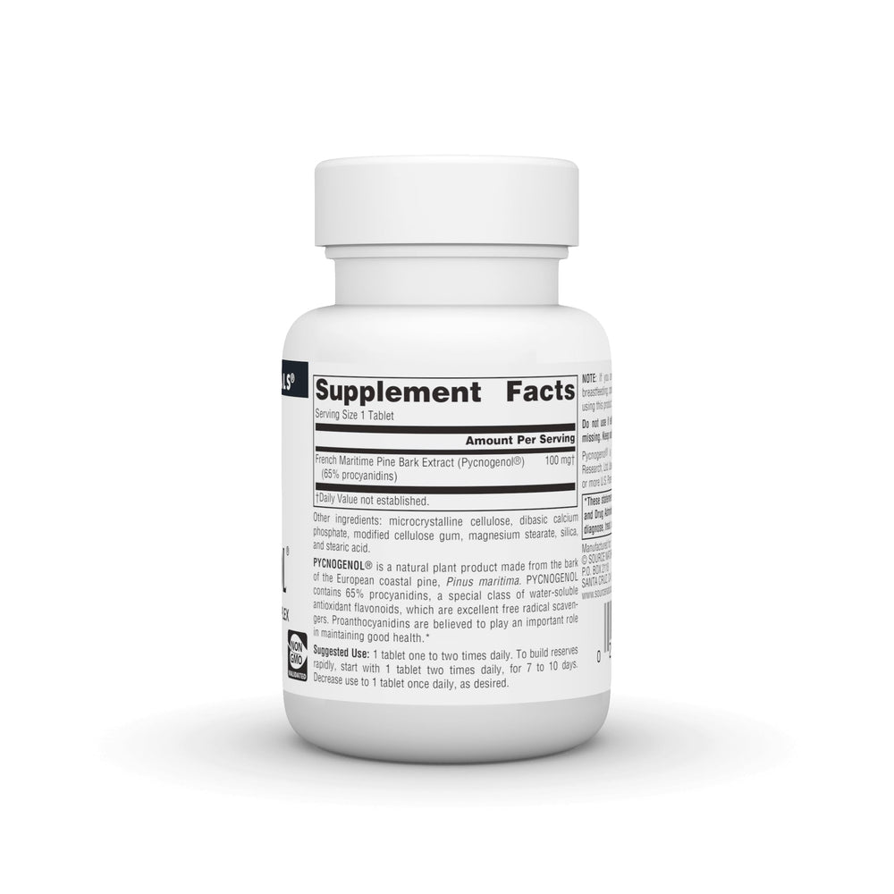 Pycnogenol Proanthocyanidin Complex tablet close-up highlighting 100 mg proanthocyanidins