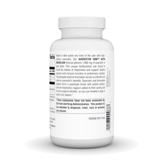 Open bottle of Source Naturals Quercetin 1000 with Bromelain shows capsules ready to take.