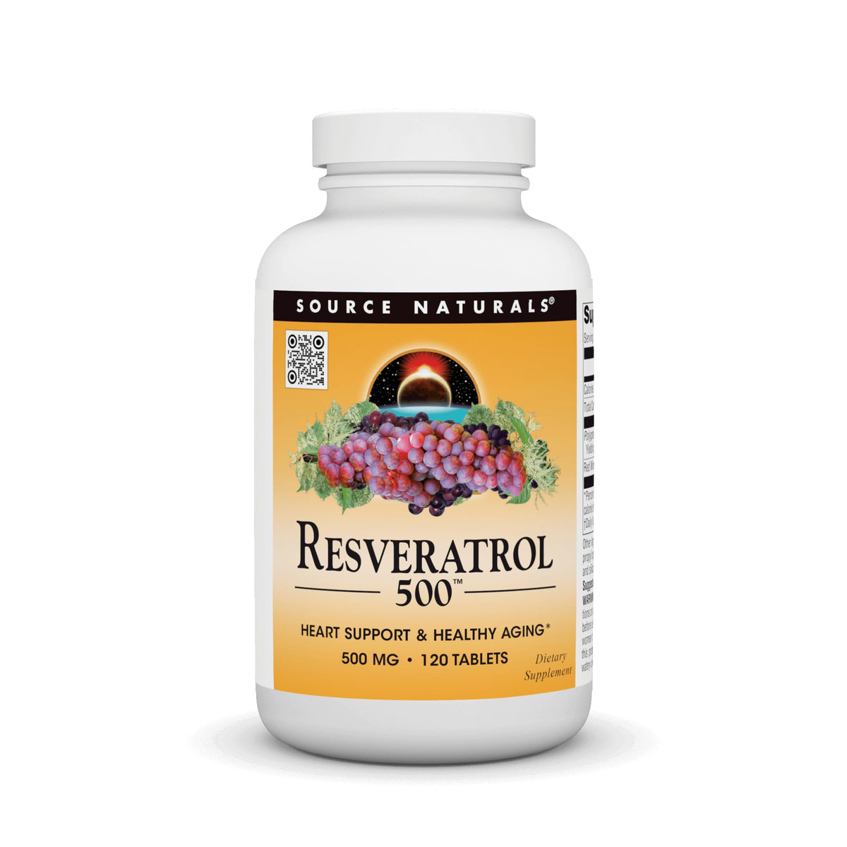 Source Naturals Resveratrol 500 bottle front shows daily support