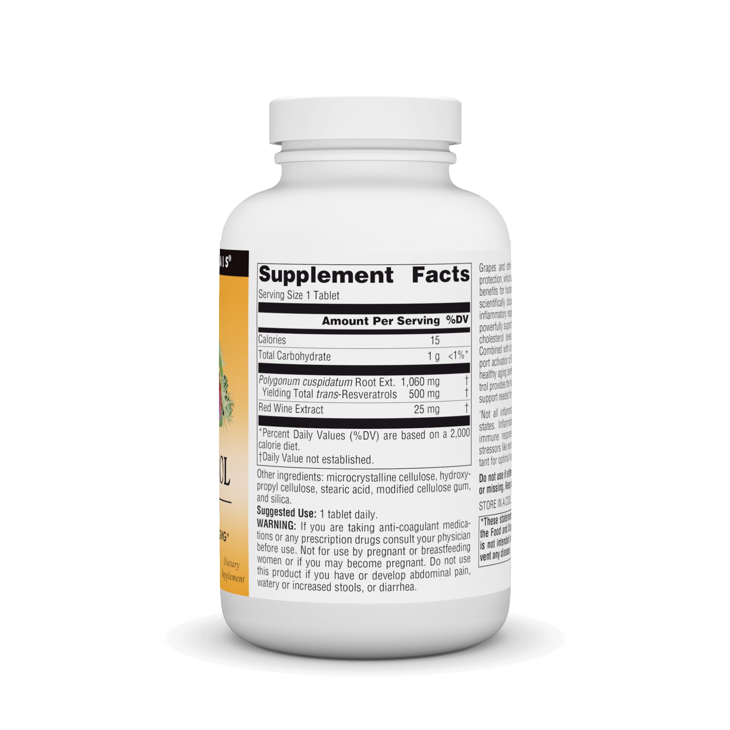Source Naturals Resveratrol 500 bottle label closeup with brand and ingredients