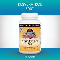 Source Naturals Resveratrol 500 packaging box highlights USA manufacturing