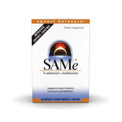 Source Naturals SAMe enteric tablets in blister pack front view protecting ingredients.