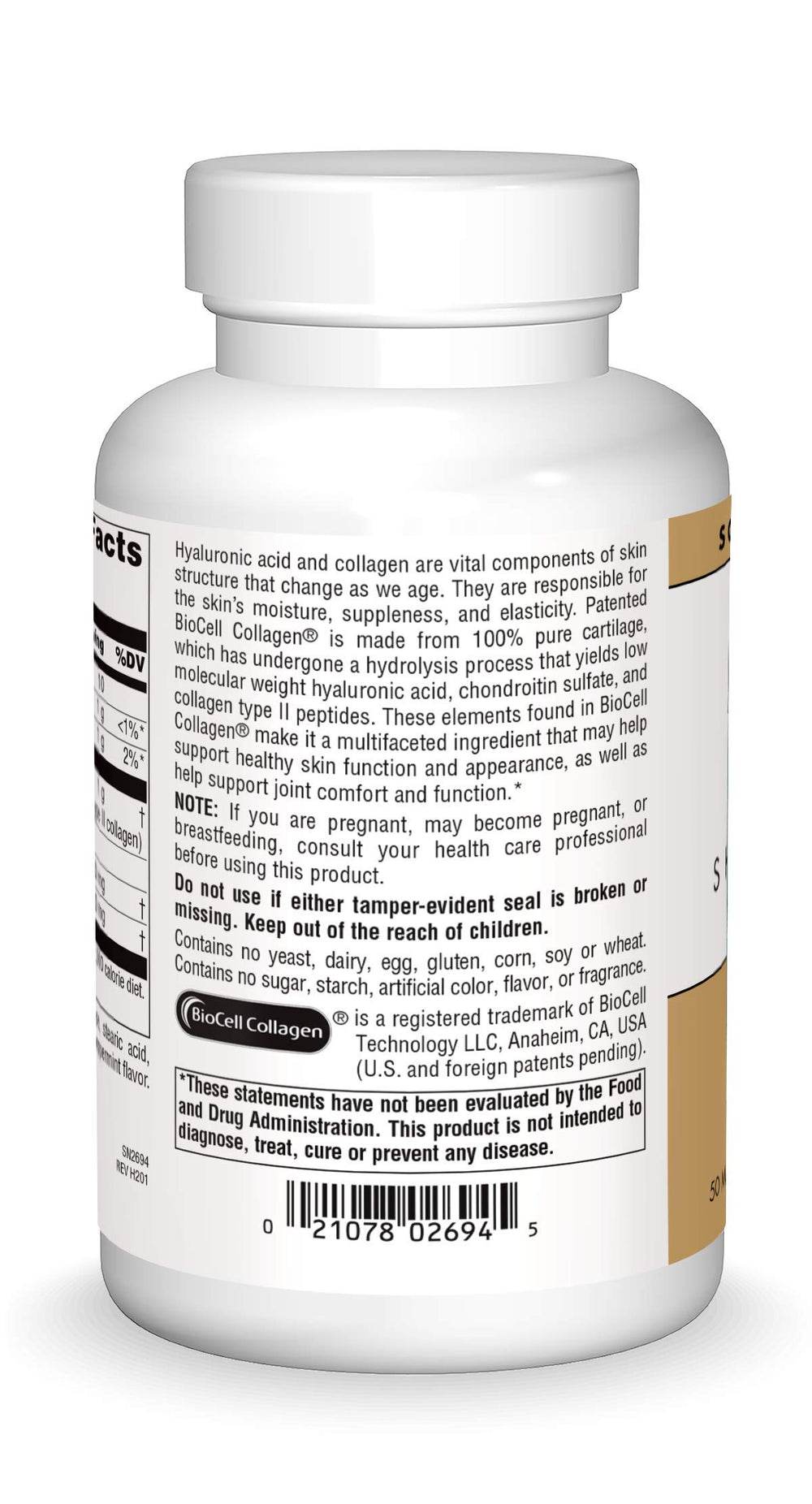 Close-up of Skin Eternal Hyaluronic Acid label showing dosage for hydration support.