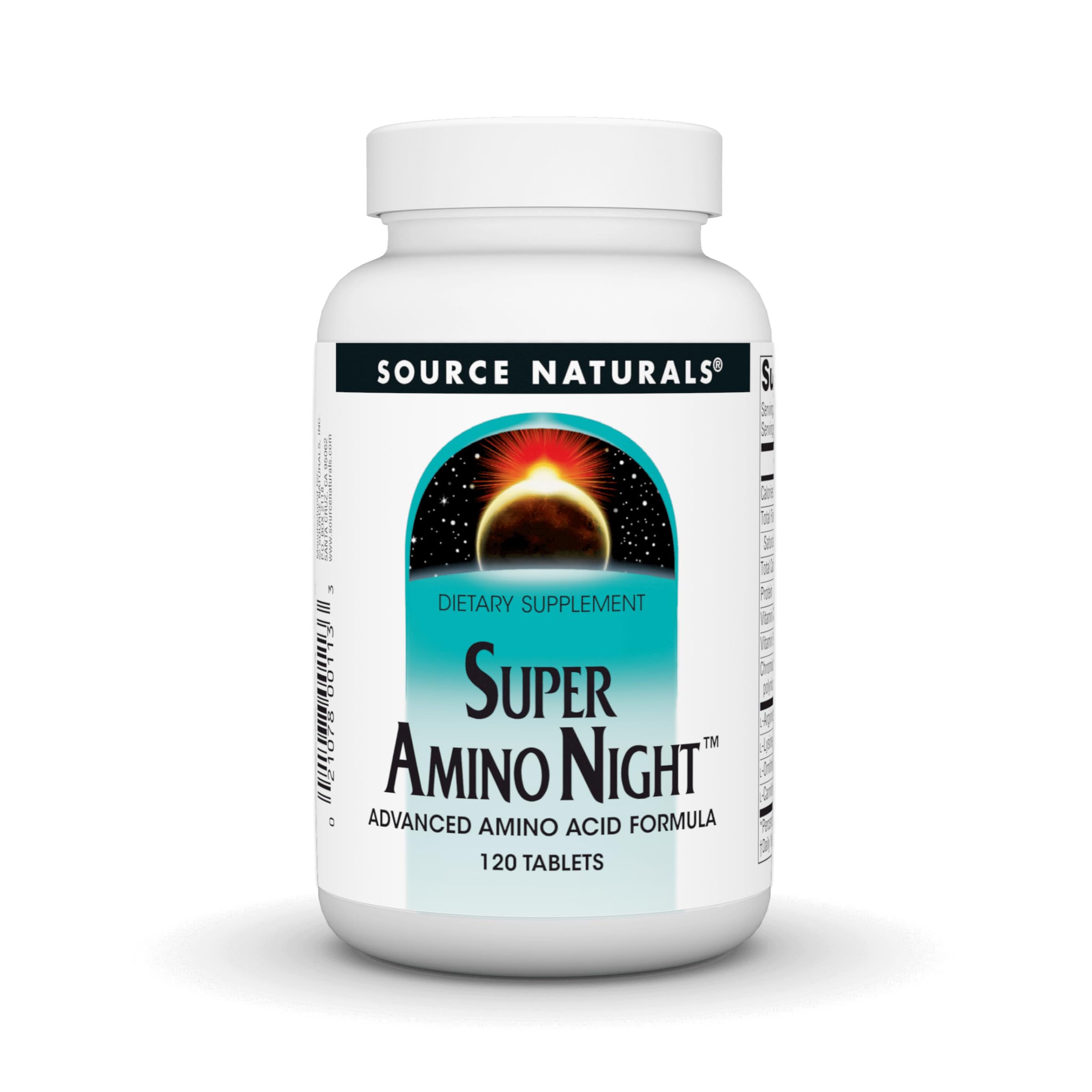 Source Naturals Super Amino Night bottle front for nightly rest support.