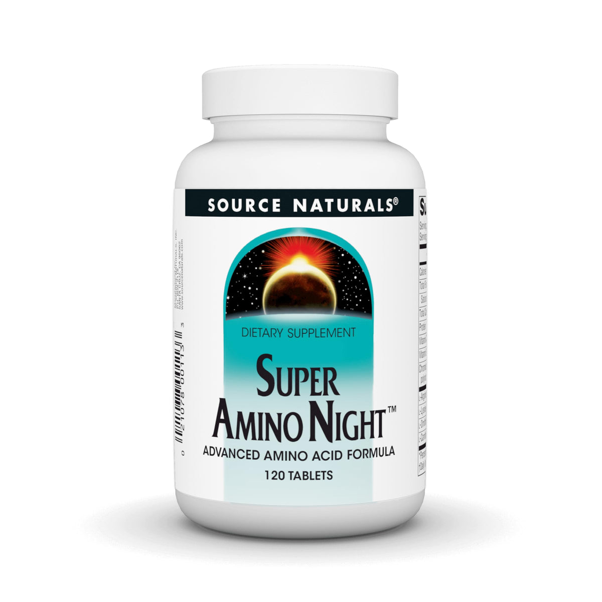 Source Naturals Super Amino Night bottle front for nightly rest support.