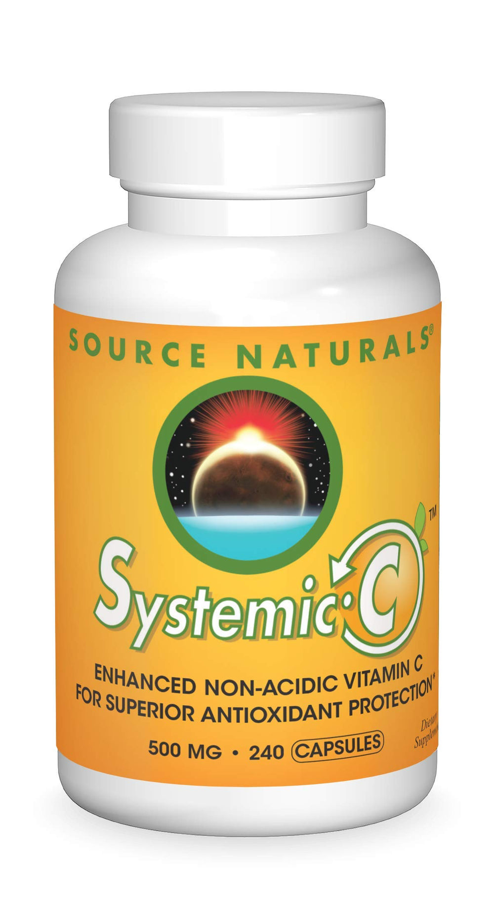 Source Naturals Systemic C 500mg bottle front showing product and potential immune support