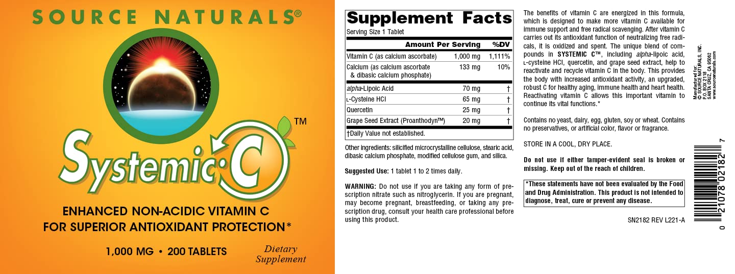 Source Naturals Systemic C hypoallergenic icon signals allergy-conscious supplement.