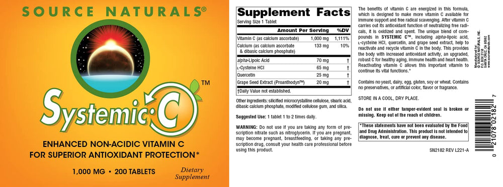 Source Naturals Systemic C hypoallergenic icon signals allergy-conscious supplement.