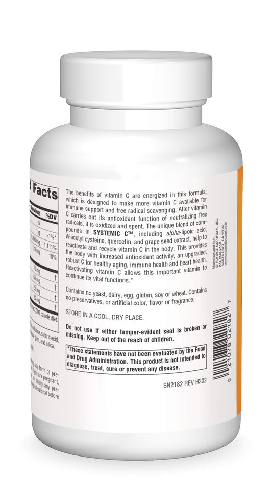 Source Naturals Systemic C tablets closeup highlights daily vitamin C support.
