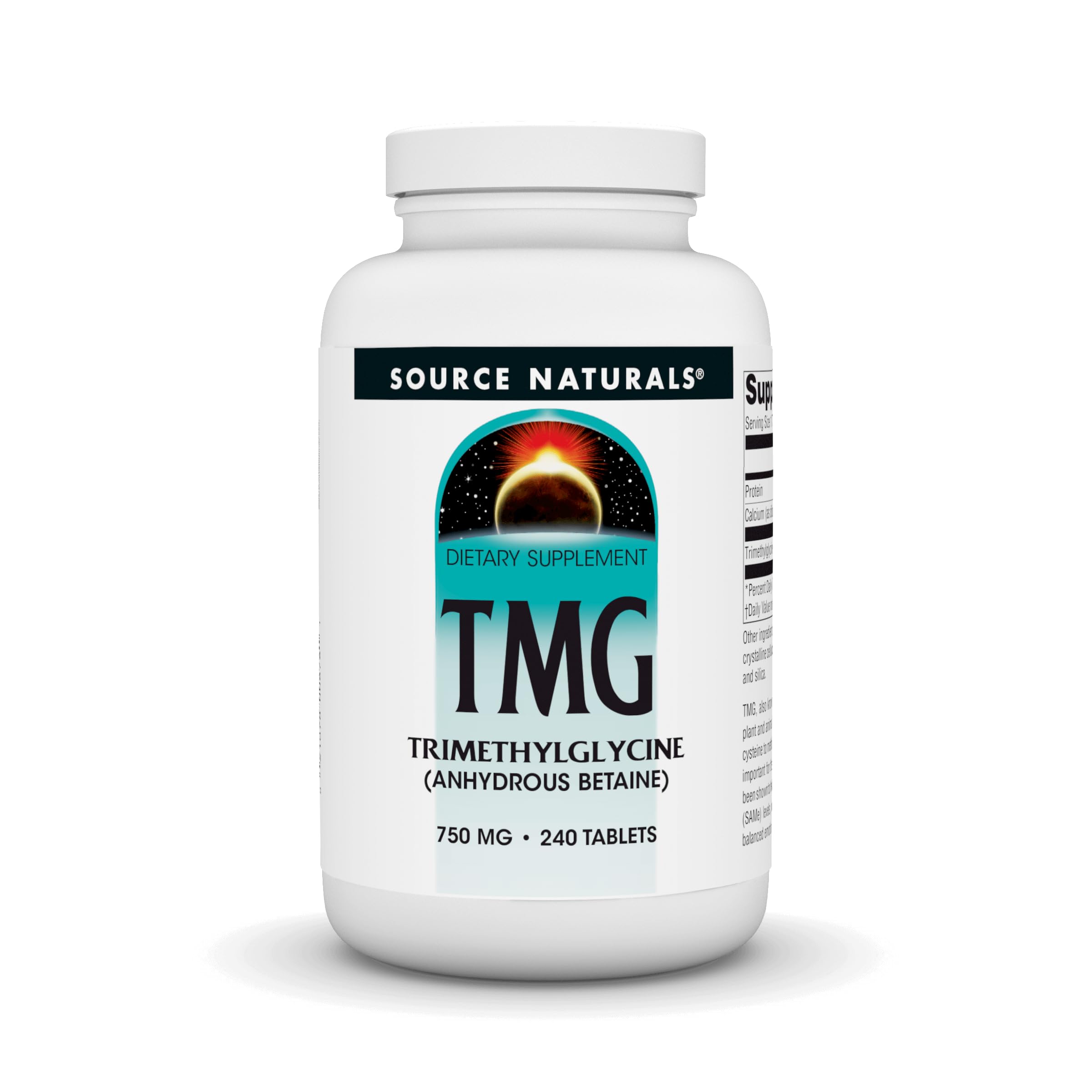 Source Naturals TMG 750mg bottle front view for methyl donor support