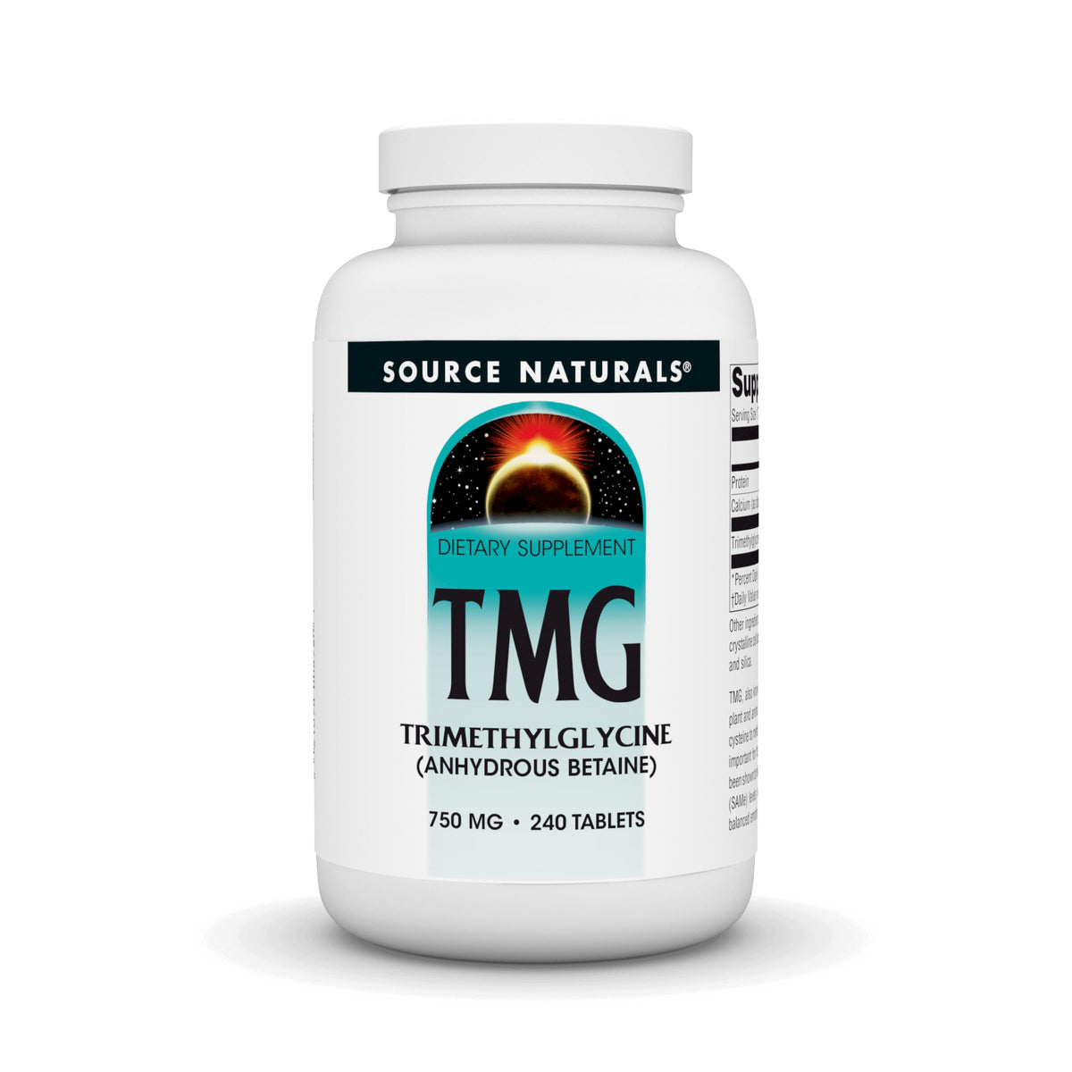 Source Naturals TMG 750mg bottle front view for methyl donor support