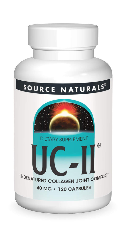 Source Naturals UC-II undenatured capsule bottle shown; supports comfortable movement and joint function.