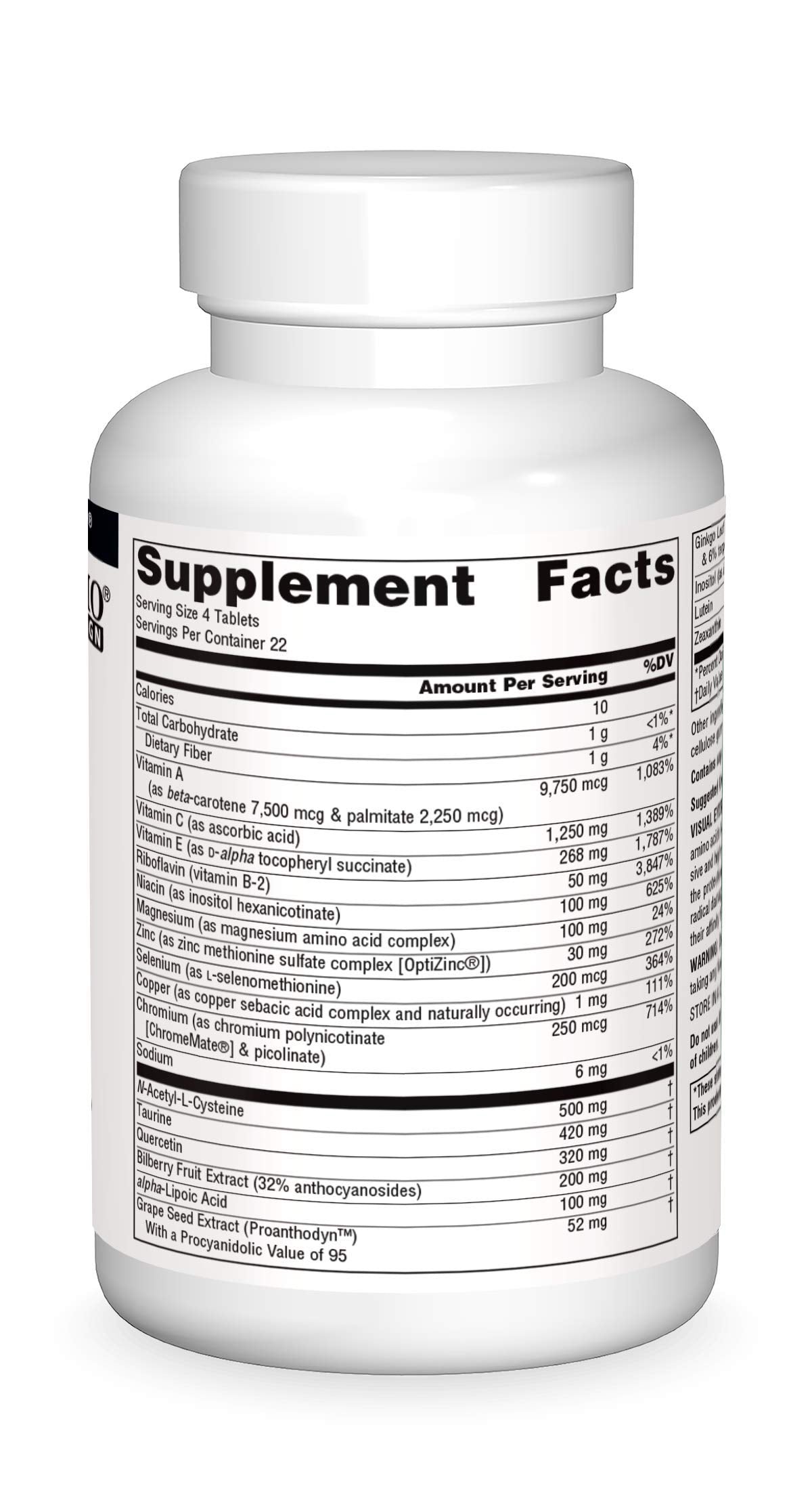 Visual Eyes bilberry extract on label highlights antioxidant-rich ingredients.