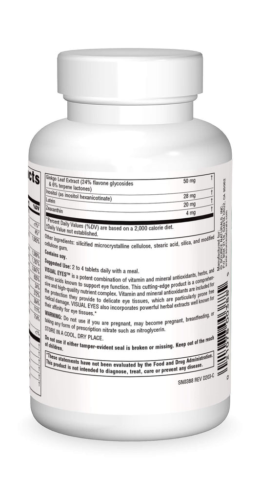 Visual Eyes tablets close-up, easy daily intake for routine eye nutrition.