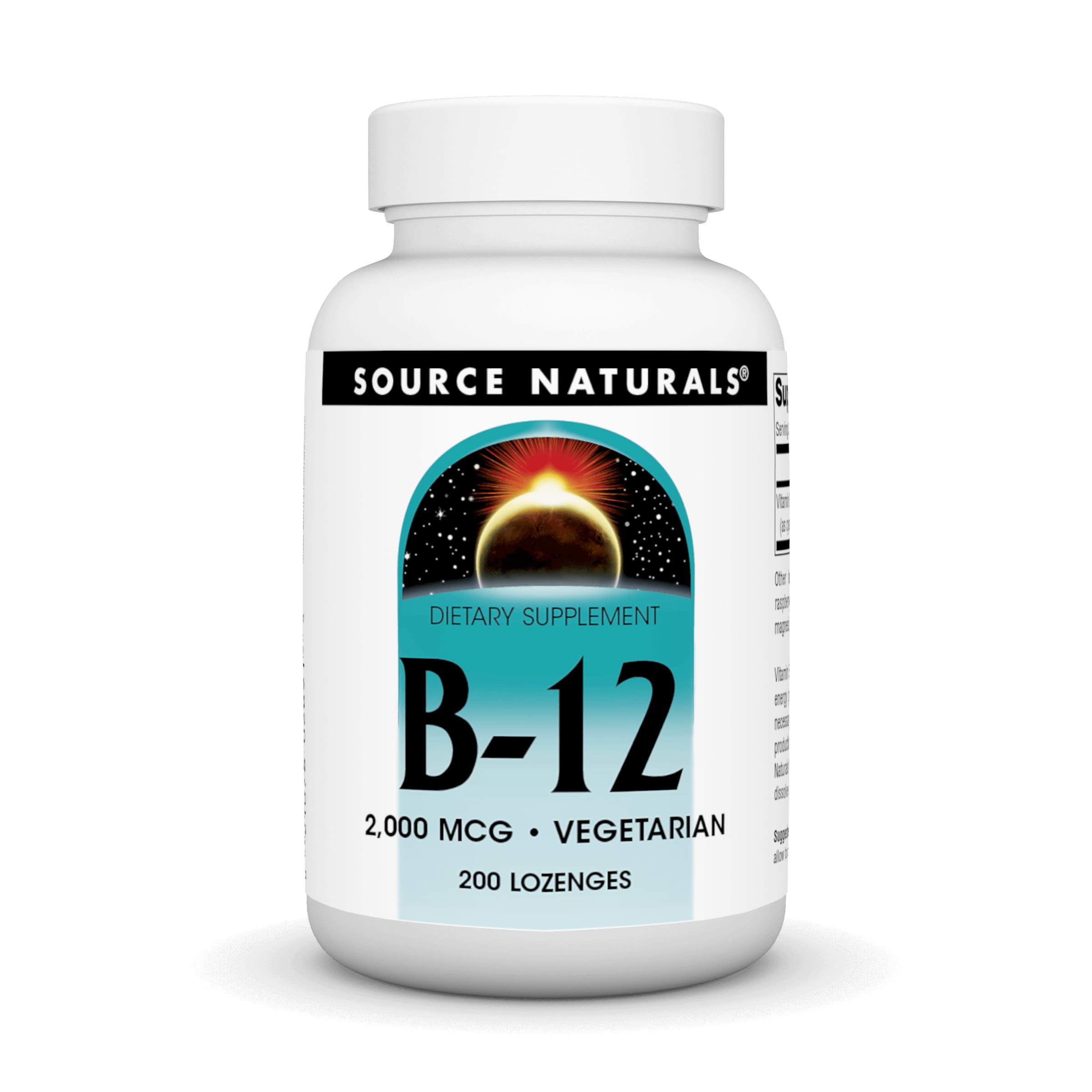 Source Naturals Vitamin B-12 bottle front showing vegetarian supplement for daily energy support