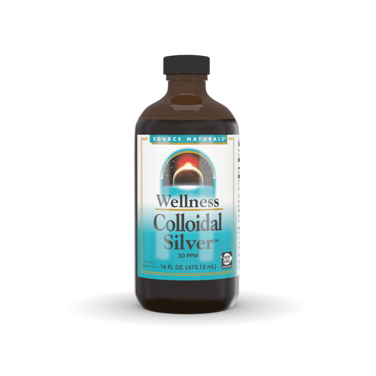 Source Naturals Wellness colloidal silver bottle with 30 ppm for daily wellness routines.