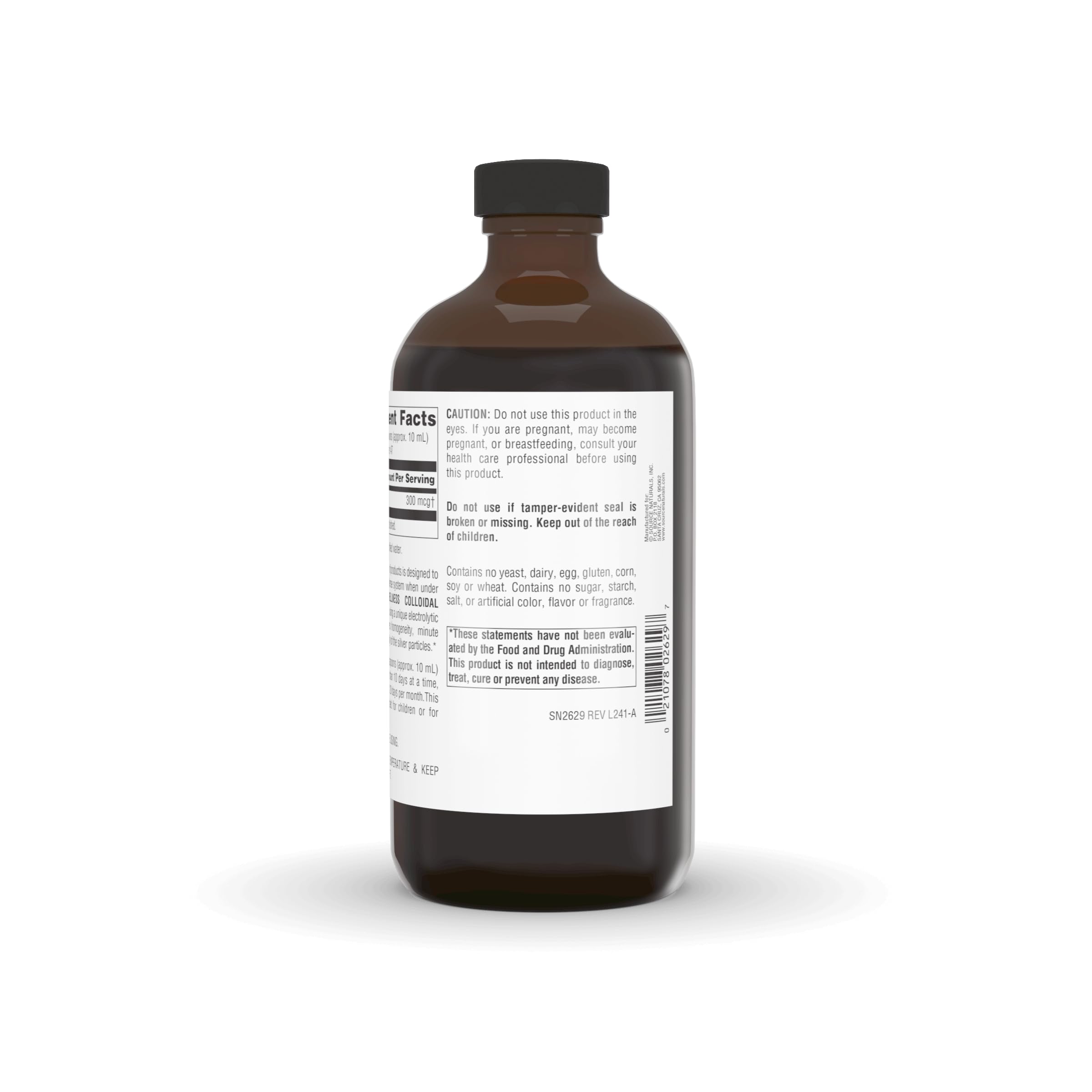 Source Naturals Wellness colloidal silver bottle cap with secure seal for safety.