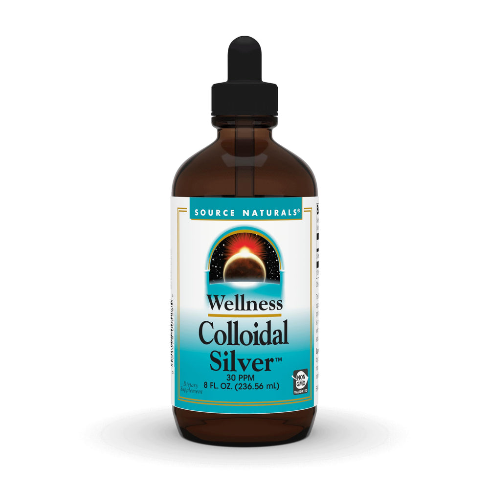Source Naturals Wellness Colloidal Silver bottle on a clean counter for versatile daily use.