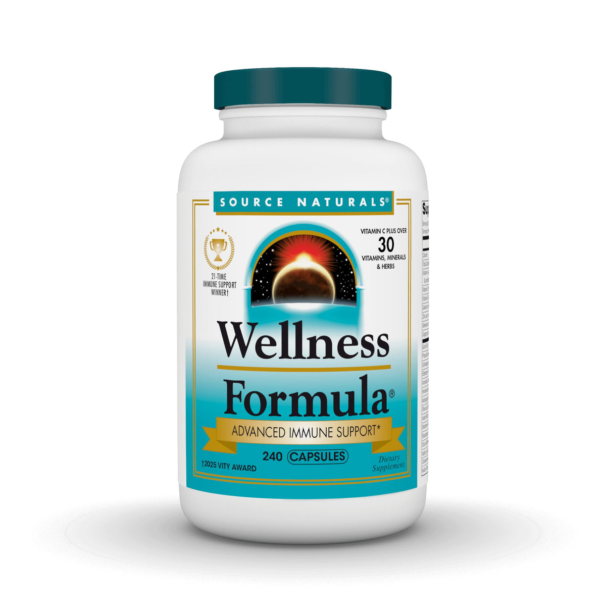 Source Naturals Wellness Formula bottle front, trusted immune support option for daily resilience.