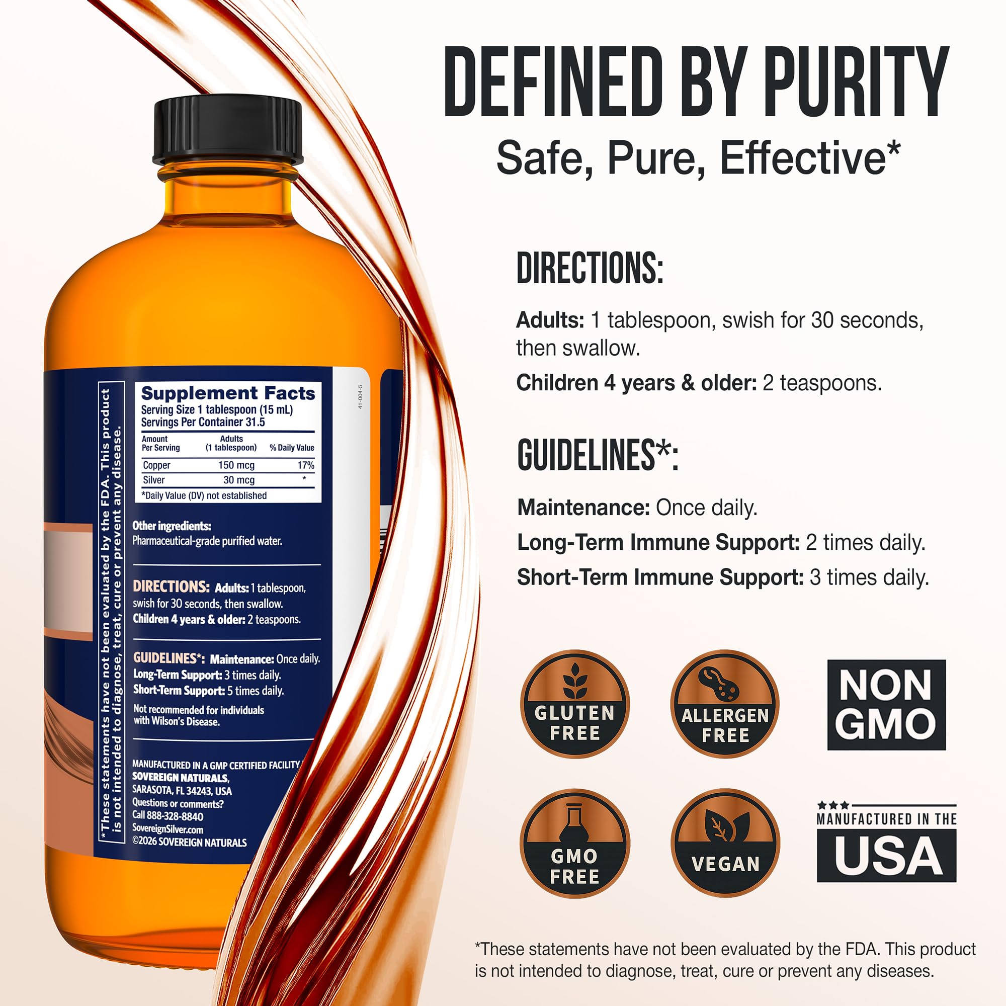 Sovereign Copper Hydrosol dosage spoon illustrating easy daily administration.