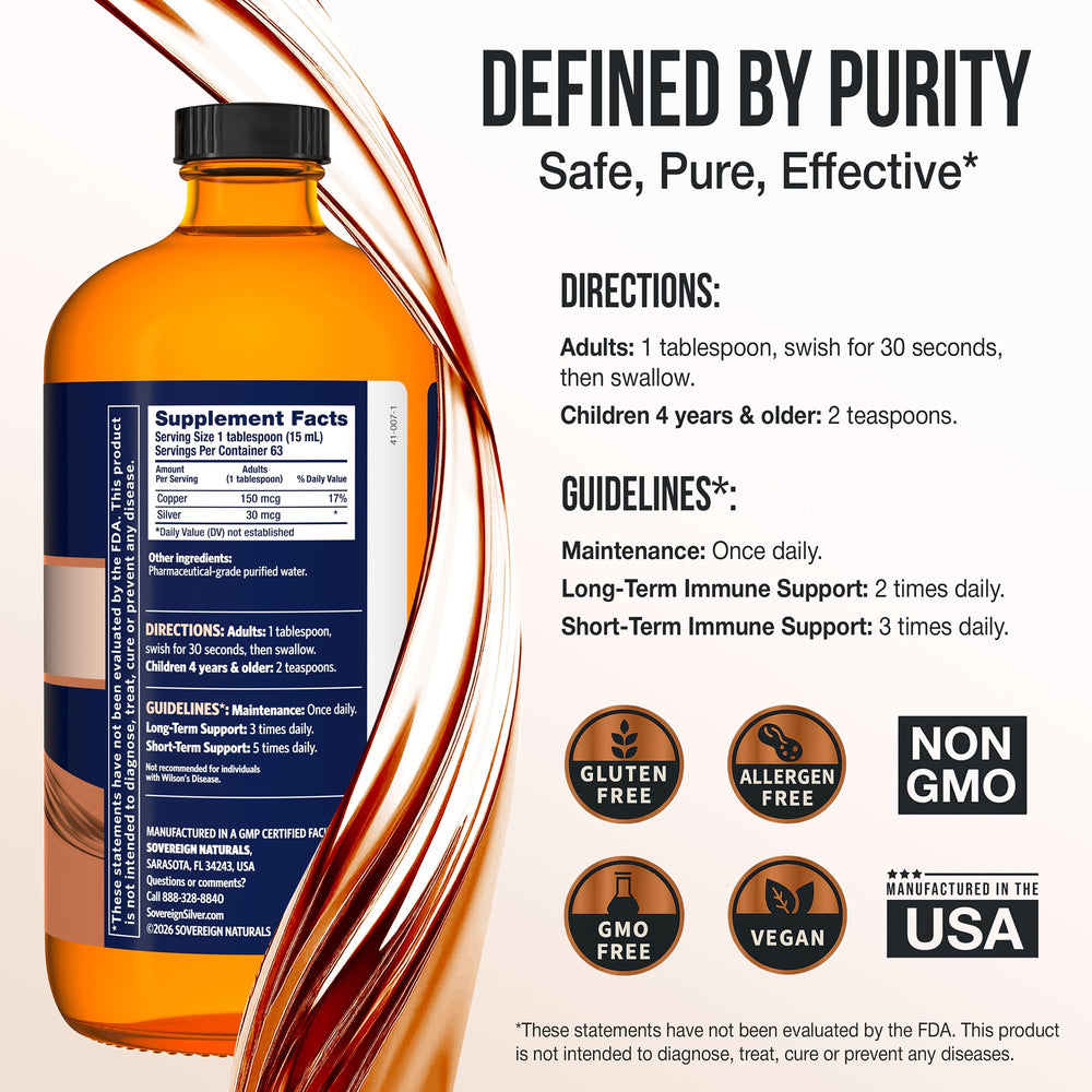 Sovereign Copper bio-active hydrosol glass bottle emphasizing premium containment
