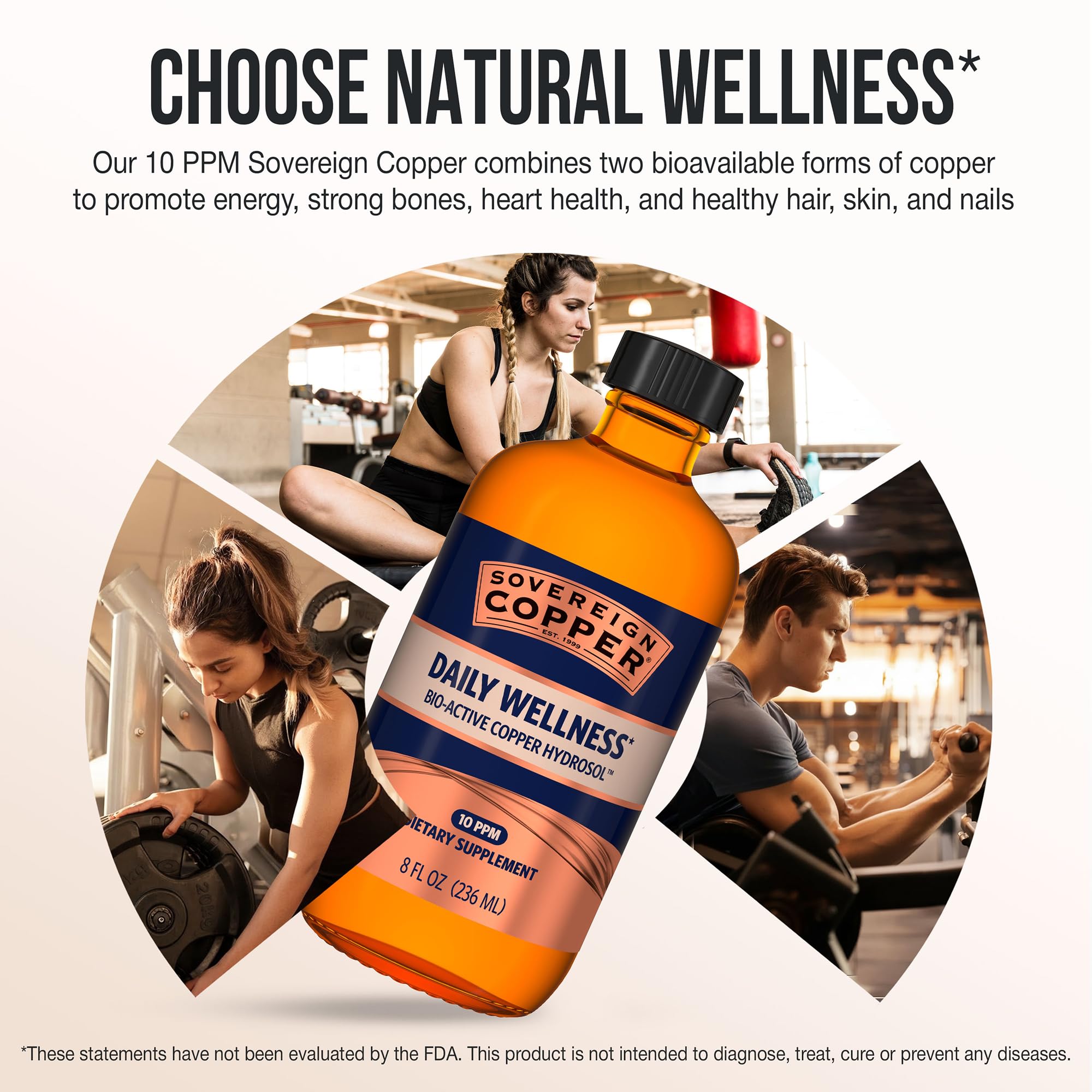 Sovereign Copper Hydrosol in a glass cup conveys easy consumption.