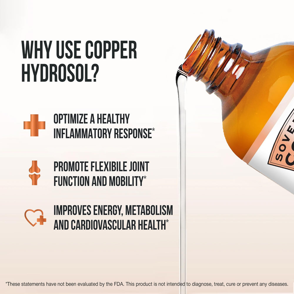 Sovereign Copper Hydrosol in a glass ready for daily use